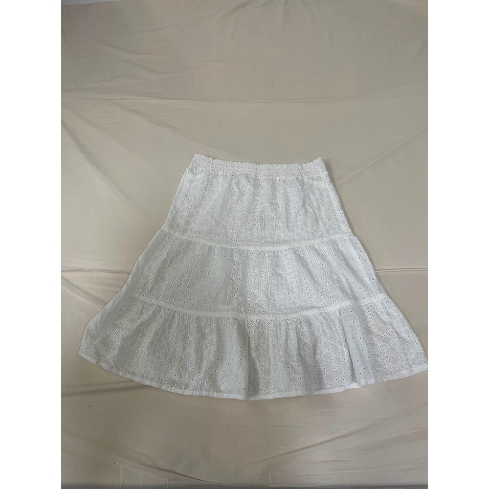 White Eyelet Tiered Mini Skirt Smocked Waist Cotton Boho Summer Skirt